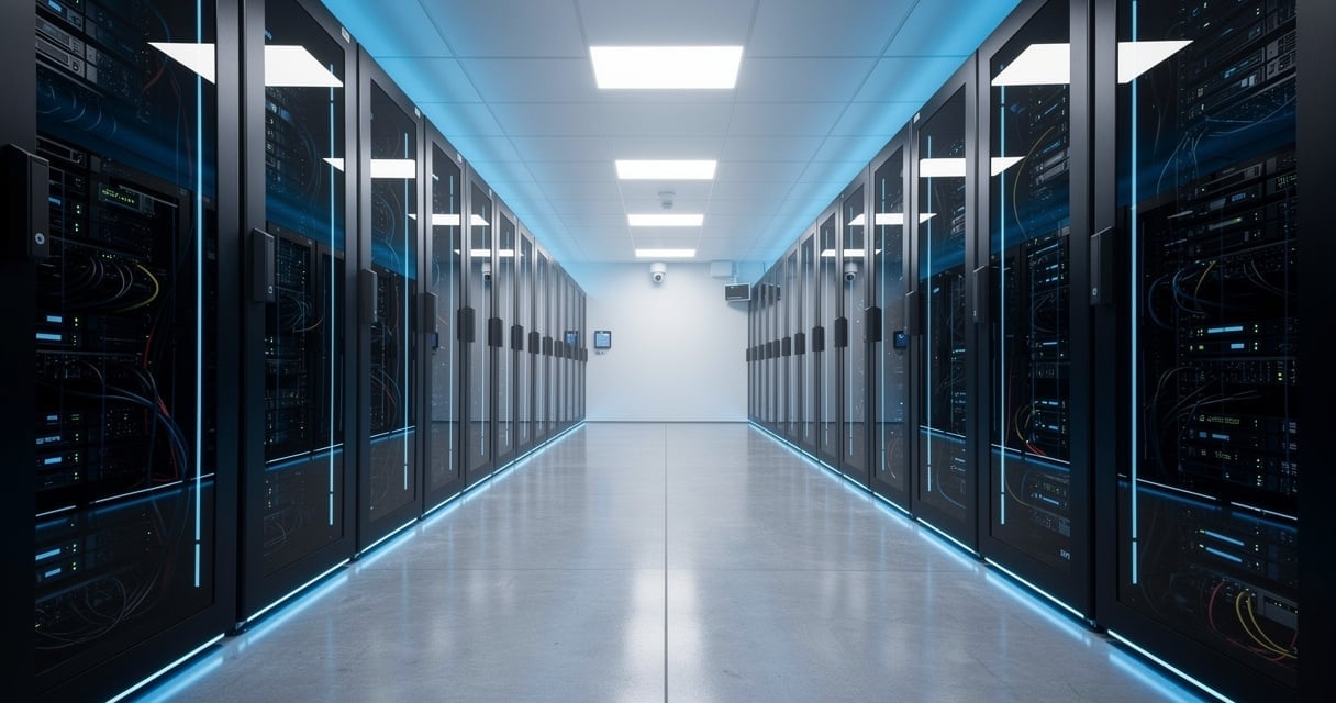 Datacenter cloud souverain avec rangées de serveurs sécurisés