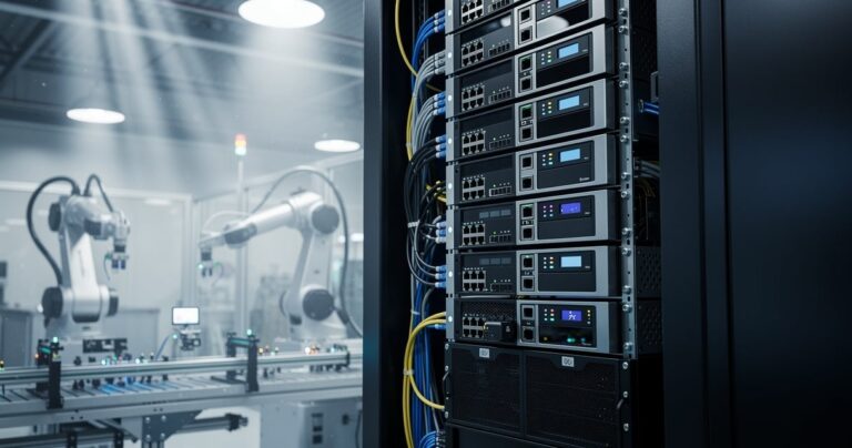 Baie serveur edge computing dans une usine 4.0 connectée
