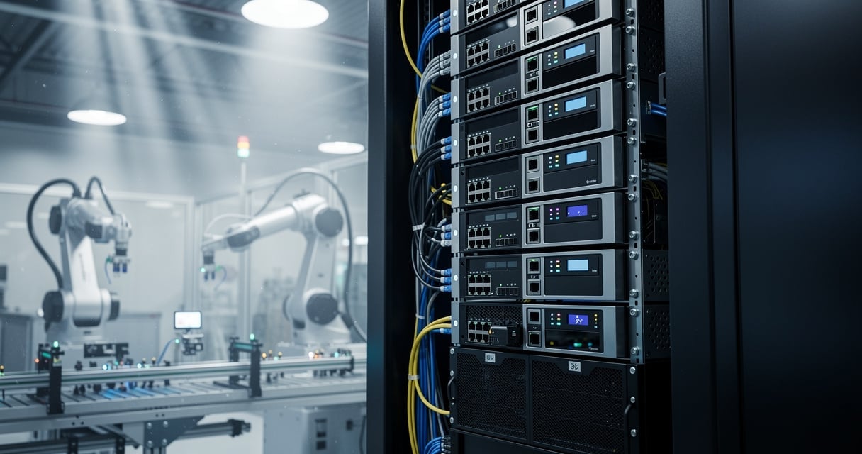 Baie serveur edge computing dans une usine 4.0 connectée