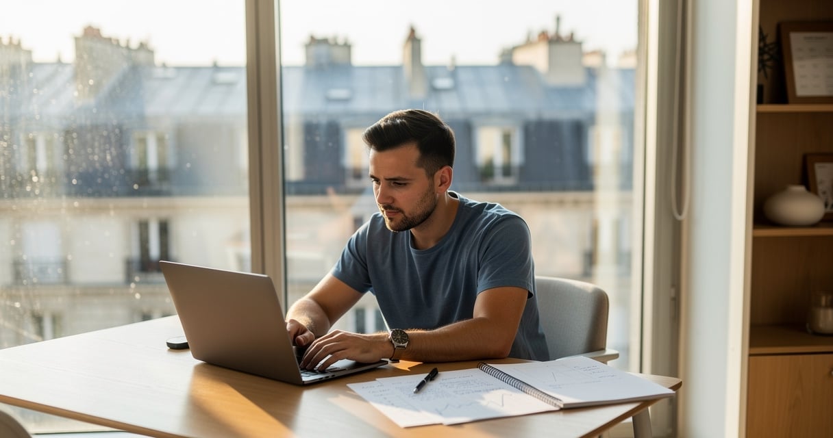Fondateur de startup travaillant sur son plan de financement dans un bureau parisien